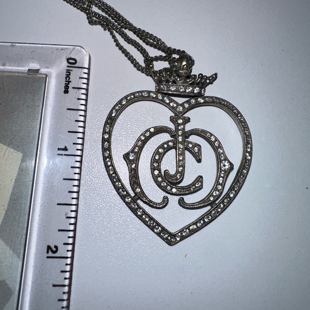 Rare Juicy Couture Royal Crown Heart Silver Heart rhinestone chain necklace - Picture 5 of 6